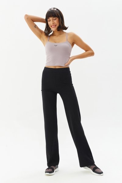 Kadın Siyah Yüksek Bel Bol Paça Yoga Pantolonu 0311