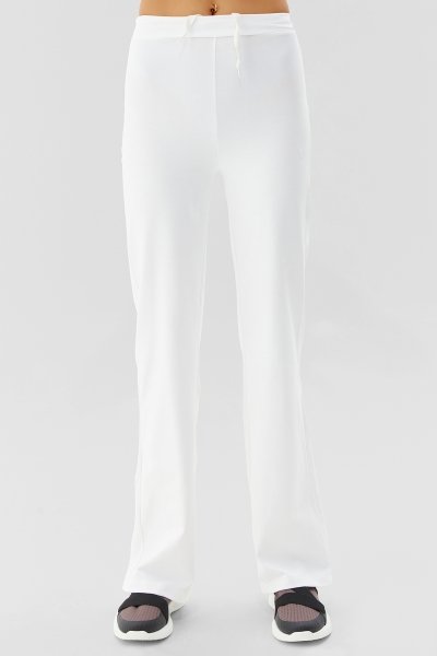 Kadın Beyaz Yüksek Bel Bol Paça Pamuklu Spor ve Günlük Kullanım Yoga Pantolonu Eşofman Altı 0311