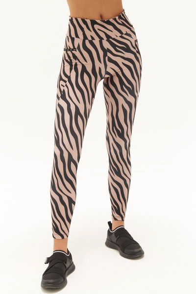 Kadın Bej Zebra Yüksek Bel Desenli Esnek ve Toparlayıcı Sporcu Taytı 0761