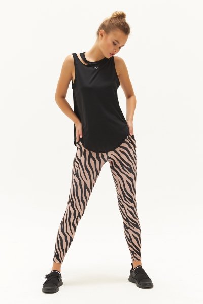 Kadın Bej Zebra Yüksek Bel Desenli Esnek ve Toparlayıcı Sporcu Taytı 0761