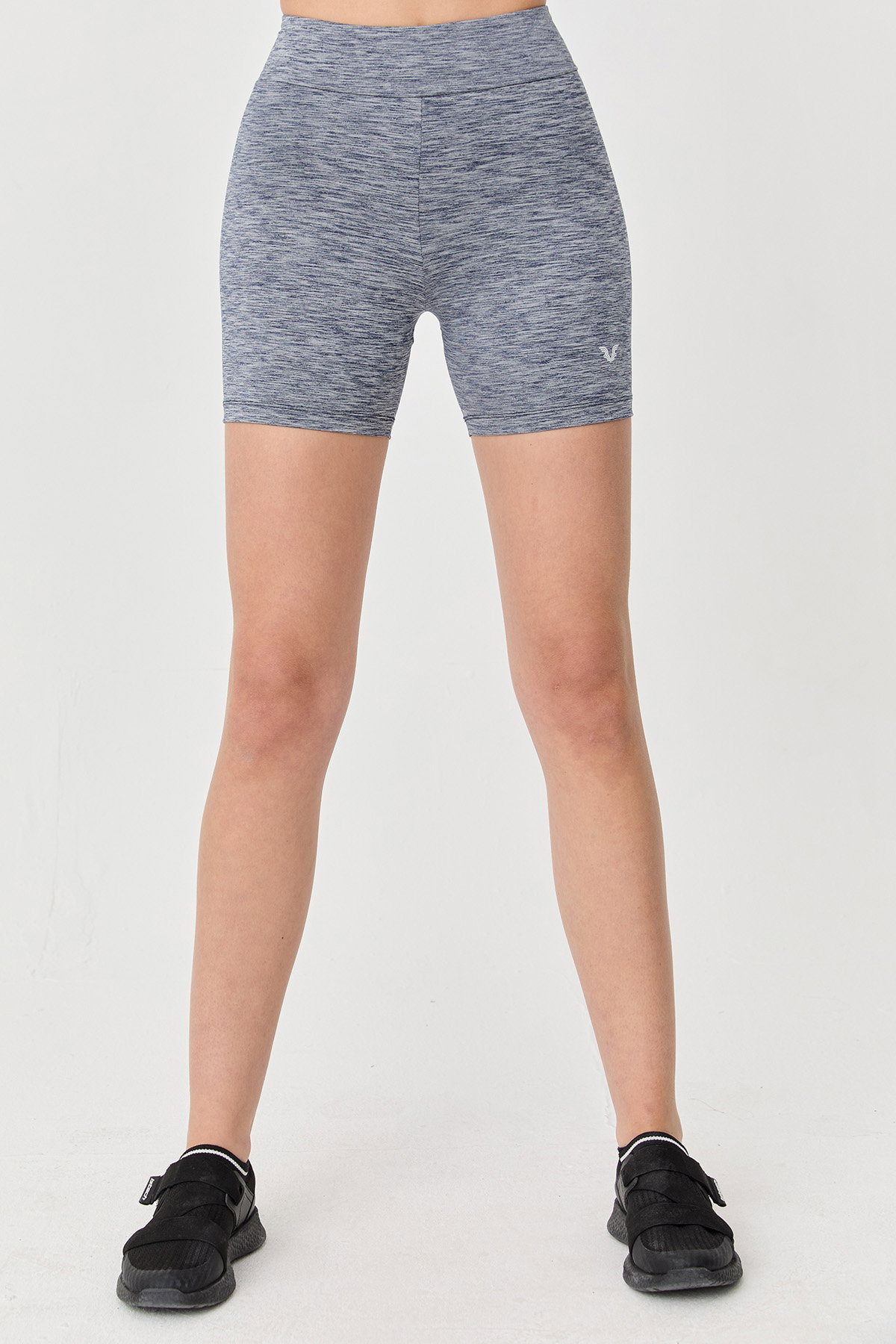 Kadın Lacivert Melanj Yüksek Bel Diz Üstü Sporcu Biker Tayt | 9711 - BİLCEE