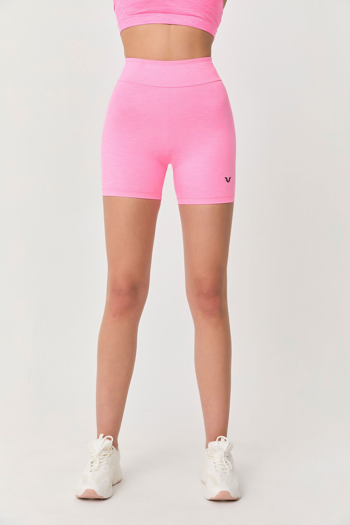 Kadın Neon Pembe Melanj Yüksek Bel Diz Üstü Sporcu Biker Tayt | 9711 - BİLCEE