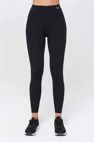 Kadın Siyah Yüksek Bel Fırçalı Yumuşak Toparlayıcı Cepli Sporcu Tayt | 9774 