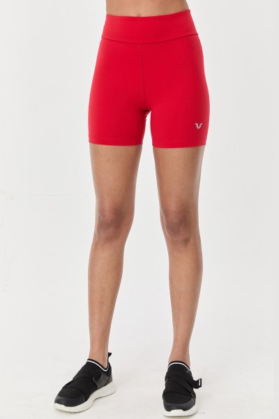 Kadın Kırmızı Yüksek Bel Kısa Boy Biker Sporcu Tayt 9730 