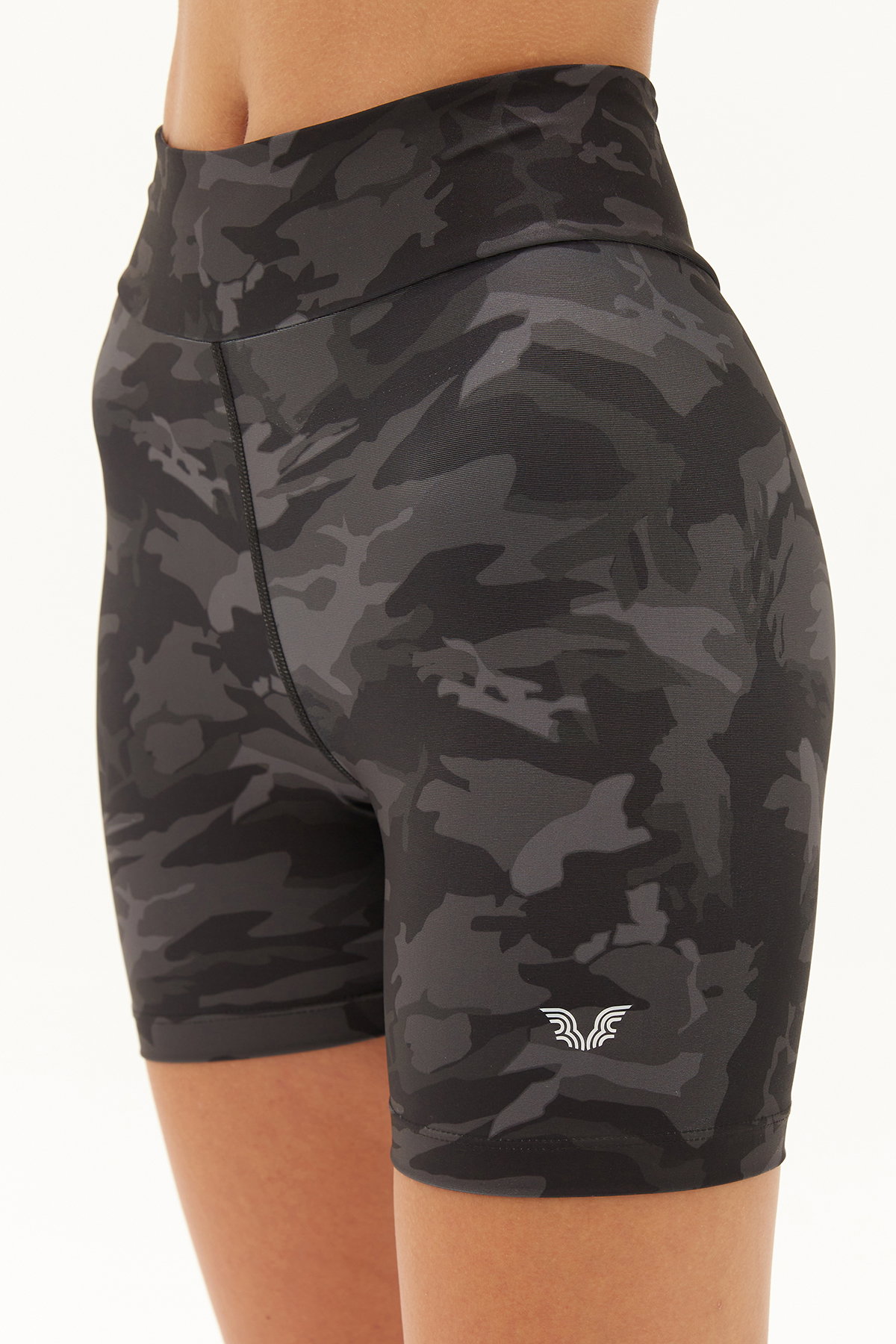 Kadın Spor Fashion Gri Kamuflaj Yüksek Bel Kısa Biker Sporcu Tayt | 0751 - BİLCEE