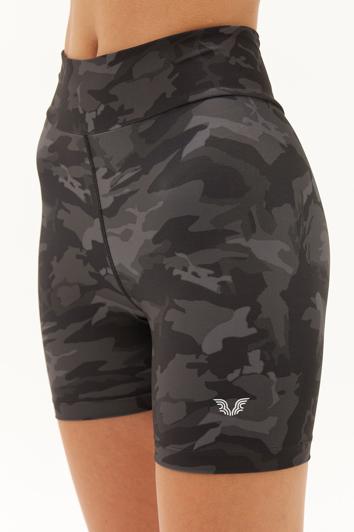 Kadın Spor Fashion Gri Kamuflaj Yüksek Bel Kısa Biker Sporcu Tayt | 0751 - BİLCEE