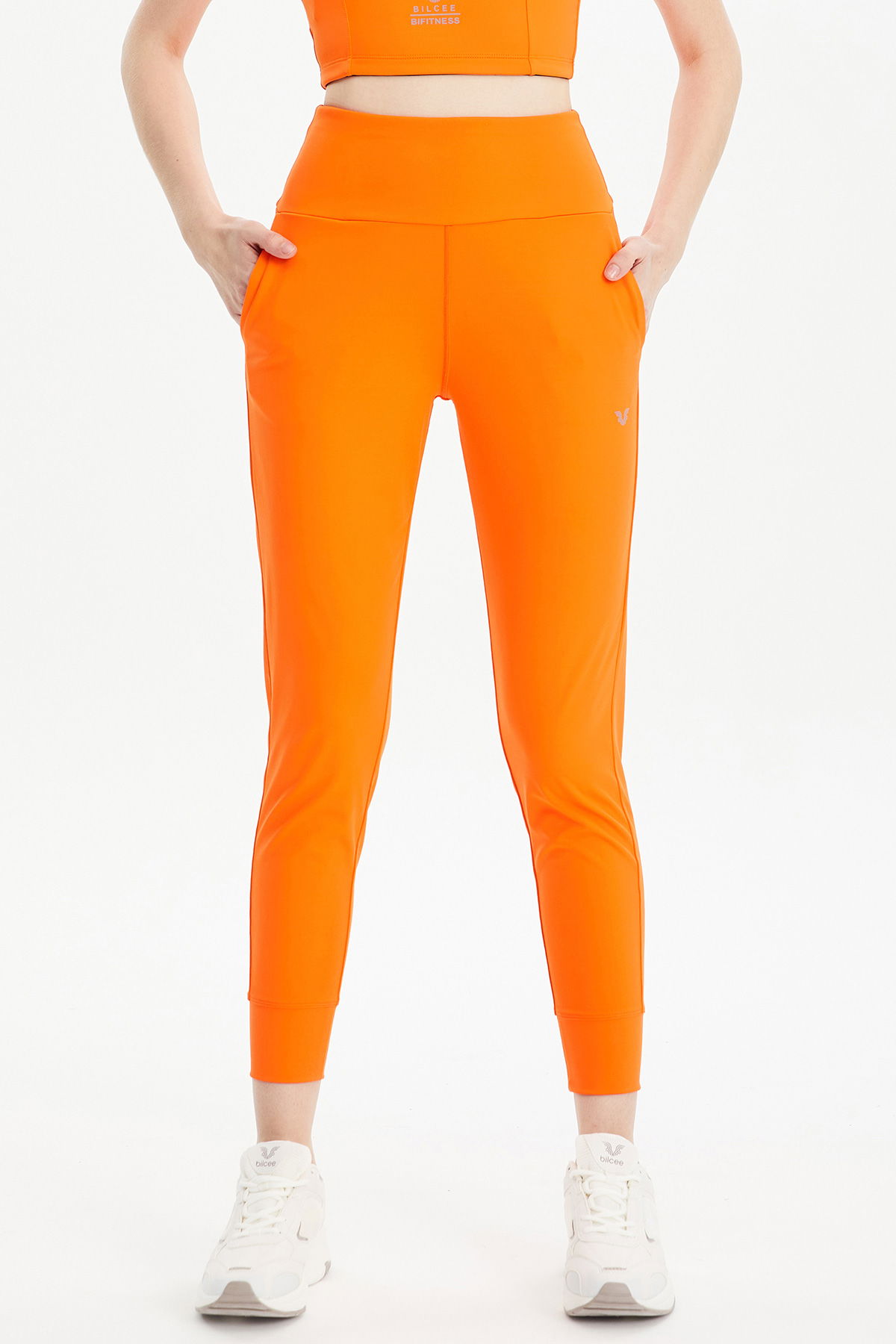 Kadın Turuncu Yüksek Bel Spor ve Günlük Likralı Esnek Antrenman Fashion Sporcu Tayt Pantolon | 0676 - BİLCEE