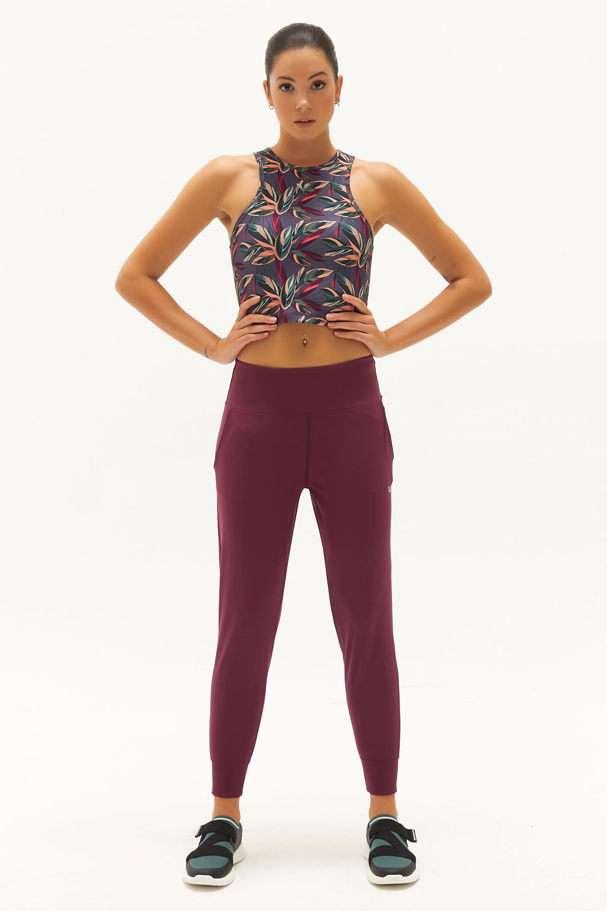 Kadın Mürdüm Yüksek Bel Spor ve Günlük Likralı Esnek Antrenman Fashion Sporcu Tayt Pantolon | 0676 - BİLCEE