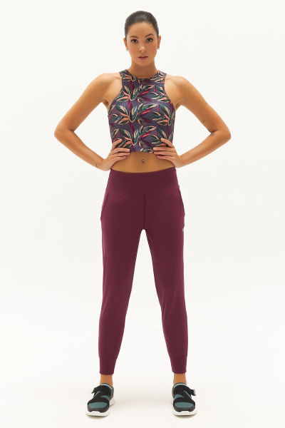 Kadın Mürdüm Yüksek Bel Spor ve Günlük Likralı Esnek Antrenman Fashion Sporcu Tayt Pantolon | 0676 