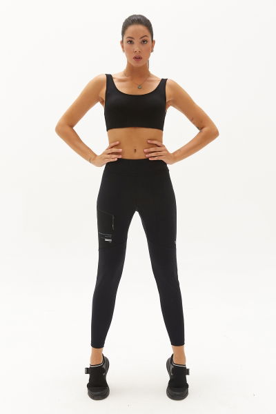 Kadın Siyah Yüksek Bel Likralı Parçalı Outdoor Tayt Pantolon | 0674 