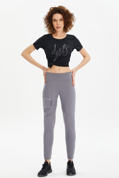 Kadın Gri Yüksek Bel Likralı Parçalı Outdoor Tayt Pantolon | 0674 
