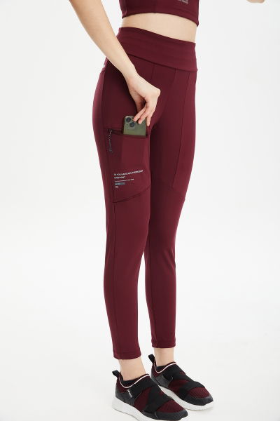 Kadın Bordo Yüksek Bel Likralı Parçalı Outdoor Tayt Pantolon 0674