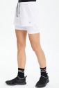 Kadın Beyaz Yüksek Bel Likralı Spor ve Günlük Taytlı Tenis Şortu | 0712 - 2