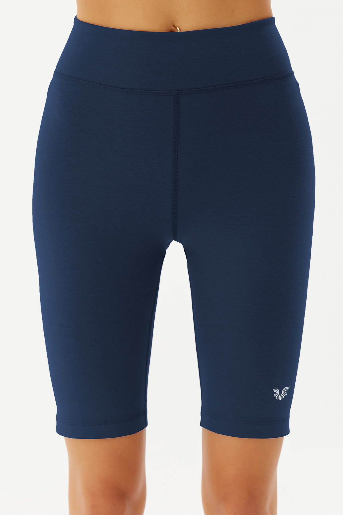Kadın Lacivert Yüksek Bel Organik Pamuklu Esnek ve Toparlayıcı Kısa Spor Biker Tayt | 0115 - BİLCEE (1)