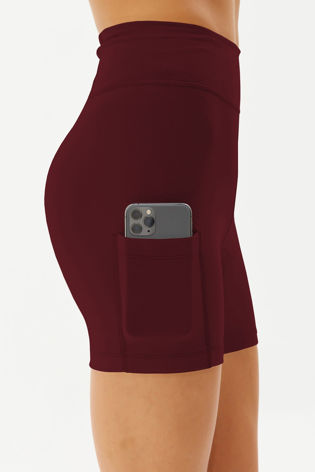 Kadın Bordo Yüksek Bel Organik Pamuklu Esnek ve Toparlayıcı Biker Şort Kısa Spor Tayt | 0114 - BİLCEE