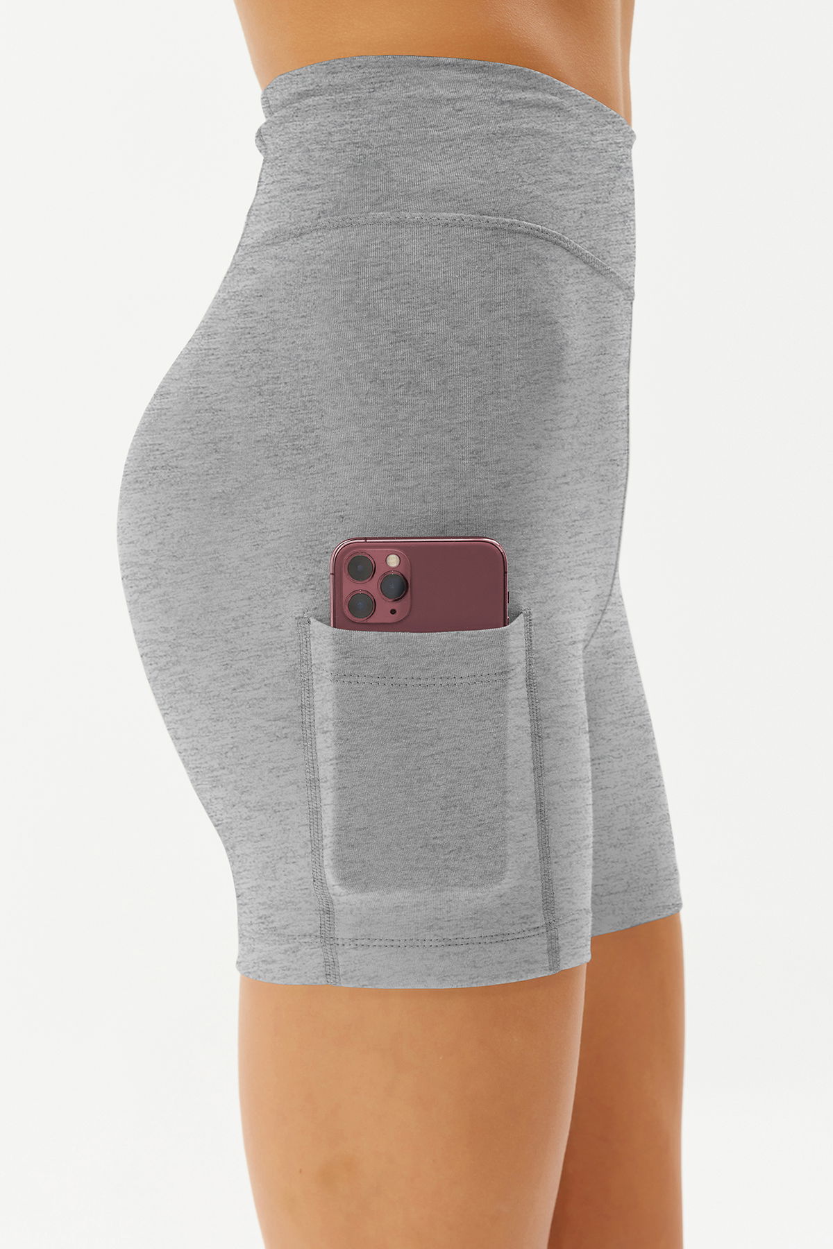 Kadın Gri Melanj Yüksek Bel Organik Pamuklu Esnek ve Toparlayıcı Biker Şort Kısa Spor Tayt | 0114 - BİLCEE