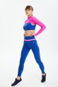 Kadın Saks Mavi Yüksek Bel Parçalı Esnek ve Toparlayıcı Sporcu Taytı | 0738 - 18