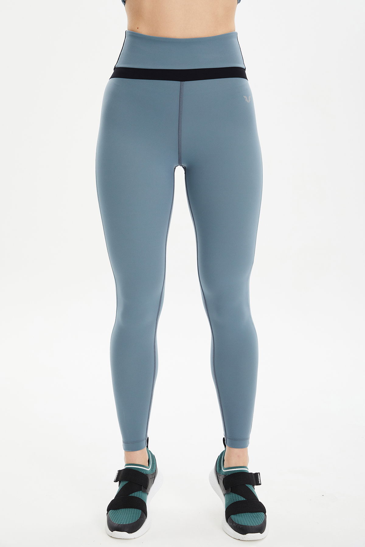 Kadın Mavi Yüksek Bel Parçalı Esnek ve Toparlayıcı Sporcu Taytı | 0738 - BİLCEE