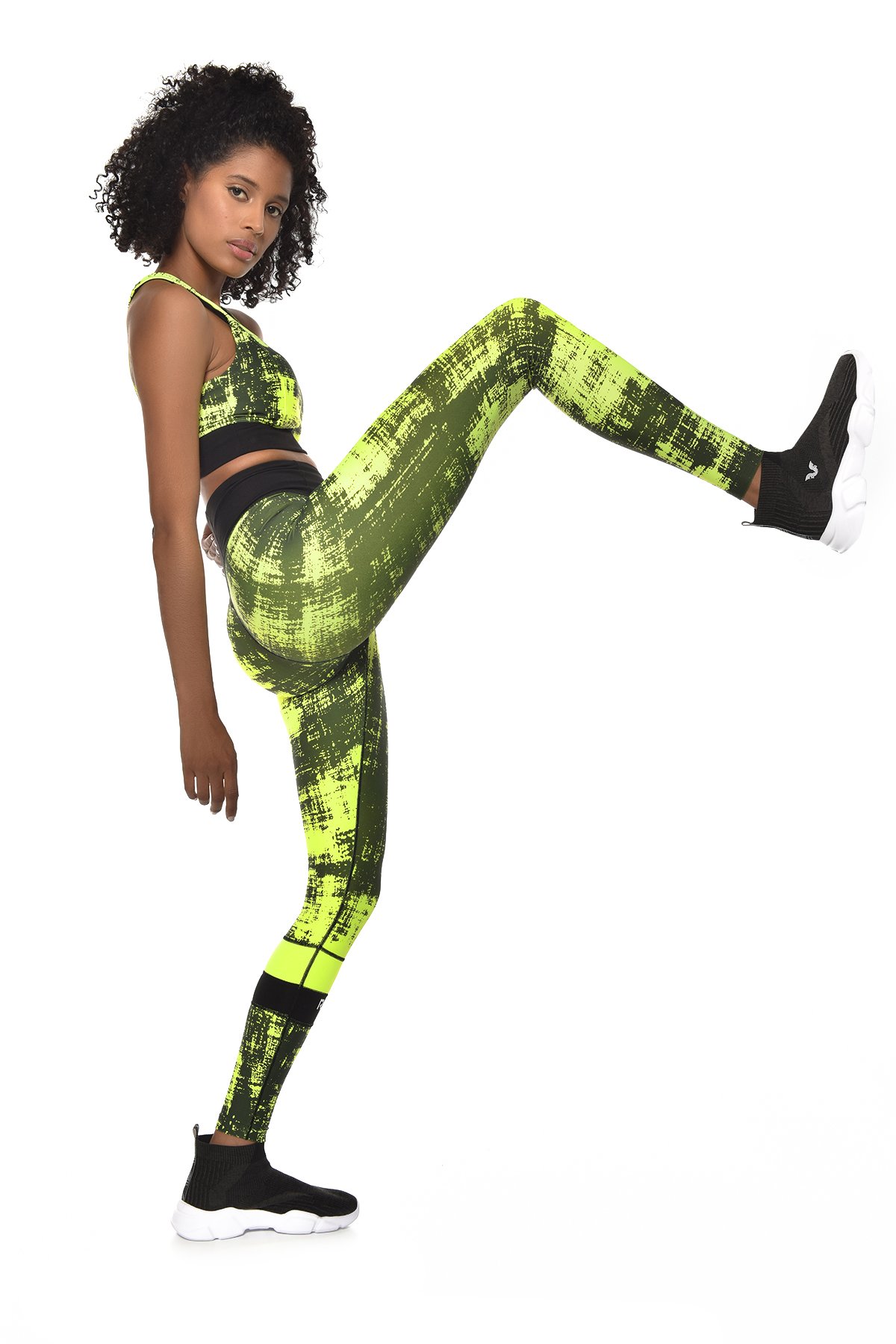 Kadın Neon Yeşil Yüksek Bel Spor Esnek ve Toparlayıcı Spor Tayt GW-9228