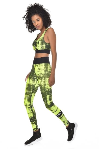 Kadın Neon Yeşil Yüksek Bel Spor Esnek ve Toparlayıcı Spor Tayt GW-9228