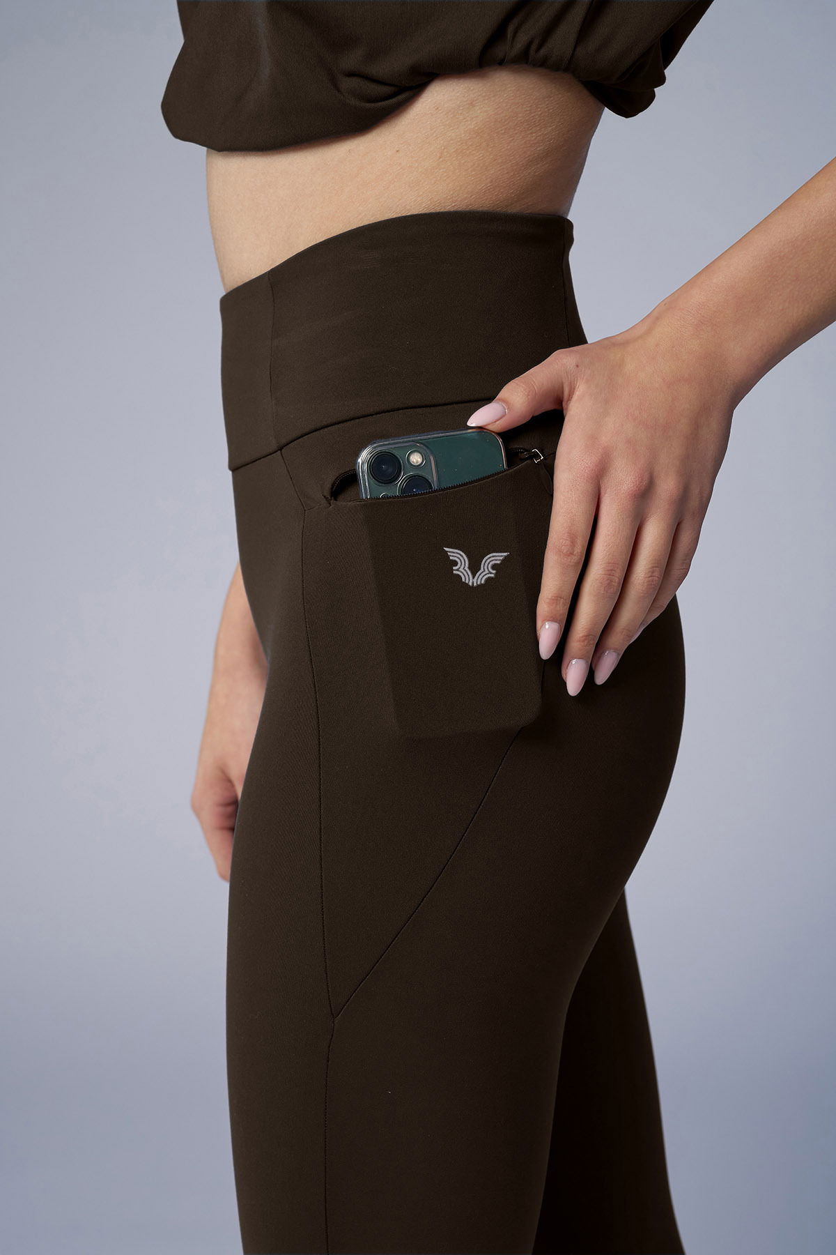 Kadın Kahve Yüksek Bel Toparlayıcılı Full Likralı Cepli Sporcu Tayt | 4056 - BİLCEE