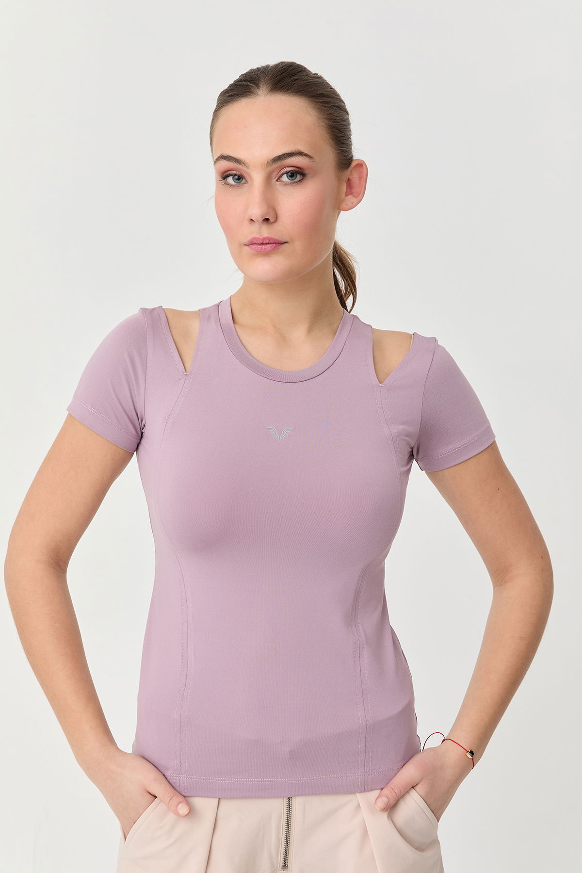 Kadın Lila Omuz Detaylı Yumuşak Dokulu Body Tişört 9723 - BİLCEE
