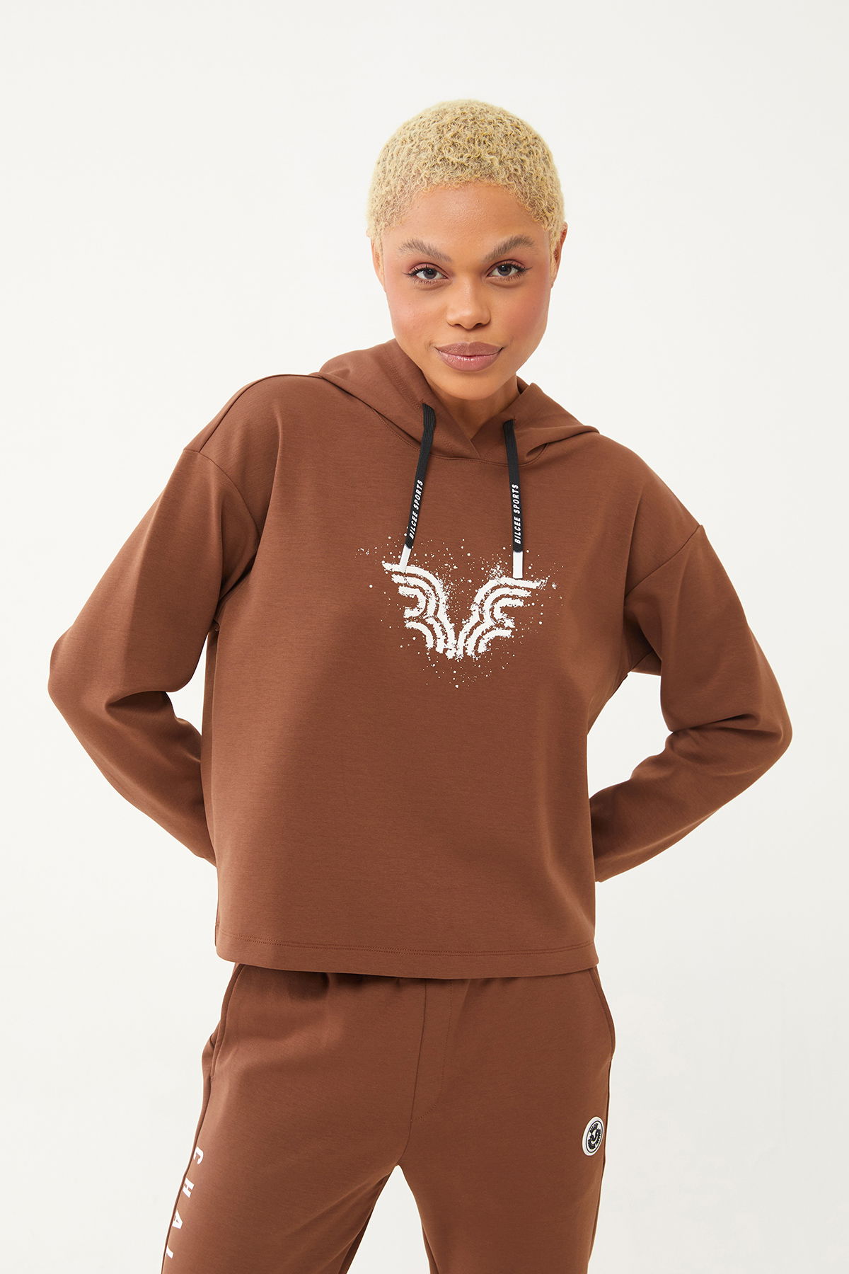 Kadın Kahverengi Yumuşak Dokulu Fashion Sweatshirt 1542 - BİLCEE