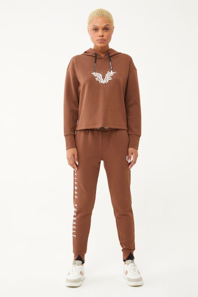 Kadın Kahverengi Yumuşak Dokulu Likralı Fashion Eşofman Altı | 1589 