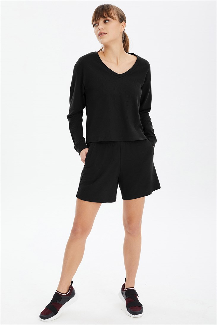Kadın Siyah Yumuşak Dokulu Alt Üst Şortlu Takım | 0736 - BİLCEE