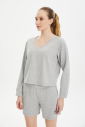 Kadın Gri Melanj Yumuşak Dokulu Alt Üst Şortlu Takım | 0736 - 1