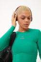 Kadın Yeşil Yumuşak Dokulu Sporcu Uzun Kol Crop Performans Body | 1672 - 11