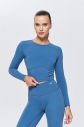 Kadın Mavi Yumuşak Fırçalı Sporcu Crop Body | 9844 - 2