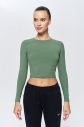 Kadın Yeşil Yumuşak Fırçalı Sporcu Crop Body | 9844 - 1