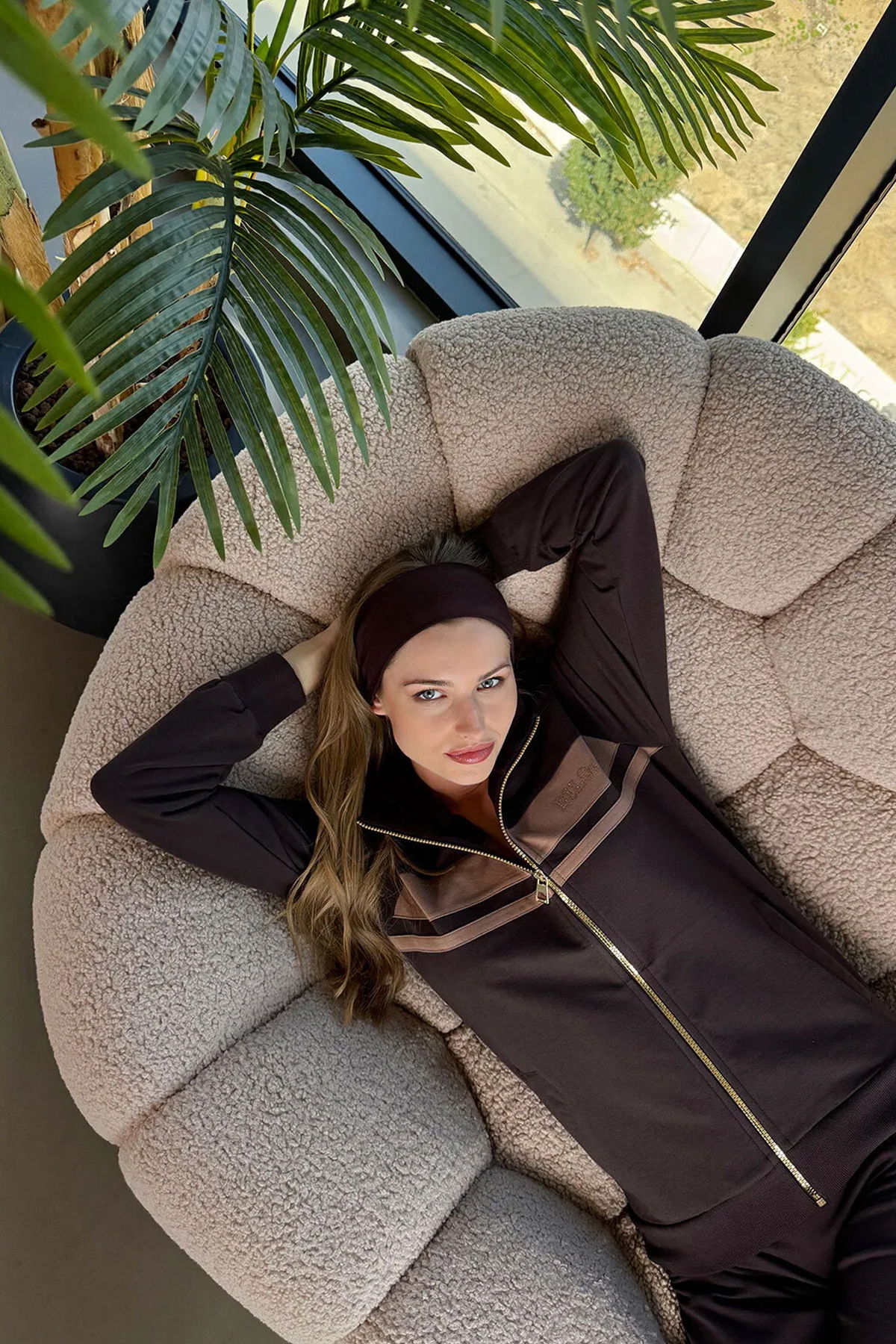 Kadın Kahverengi Fashion Yumuşak Dokulu Şeritli Eşofman Takımı | 4565 - BİLCEE