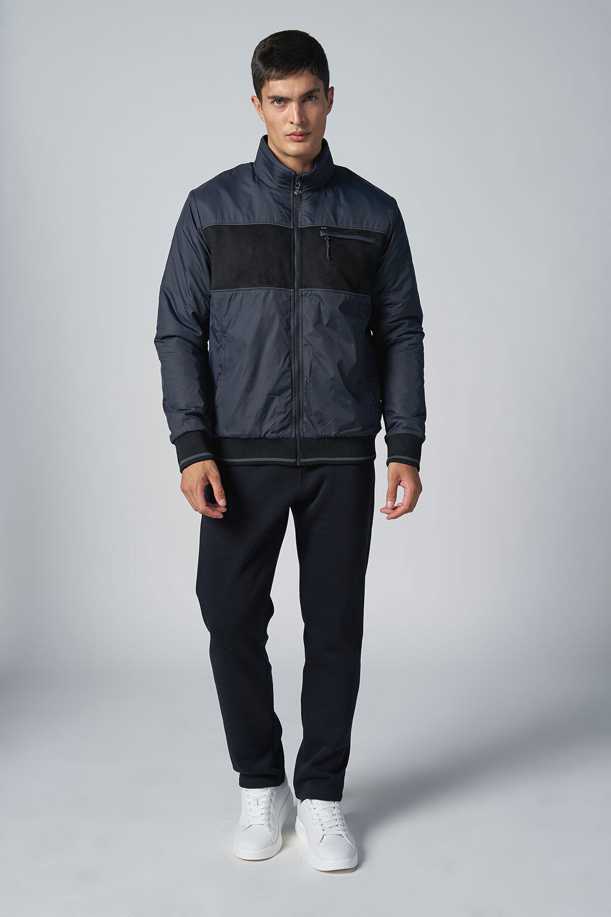 Erkek Koyu Lacivert Dokumalı 3 İplik Polarlı Süet Detaylı Eşofman Takım |4537 - BİLCEE