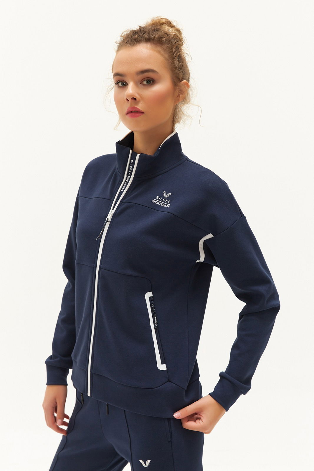 Kadın Lacivert Dik Yakalı Eşofman Takımı 0693 - BİLCEE