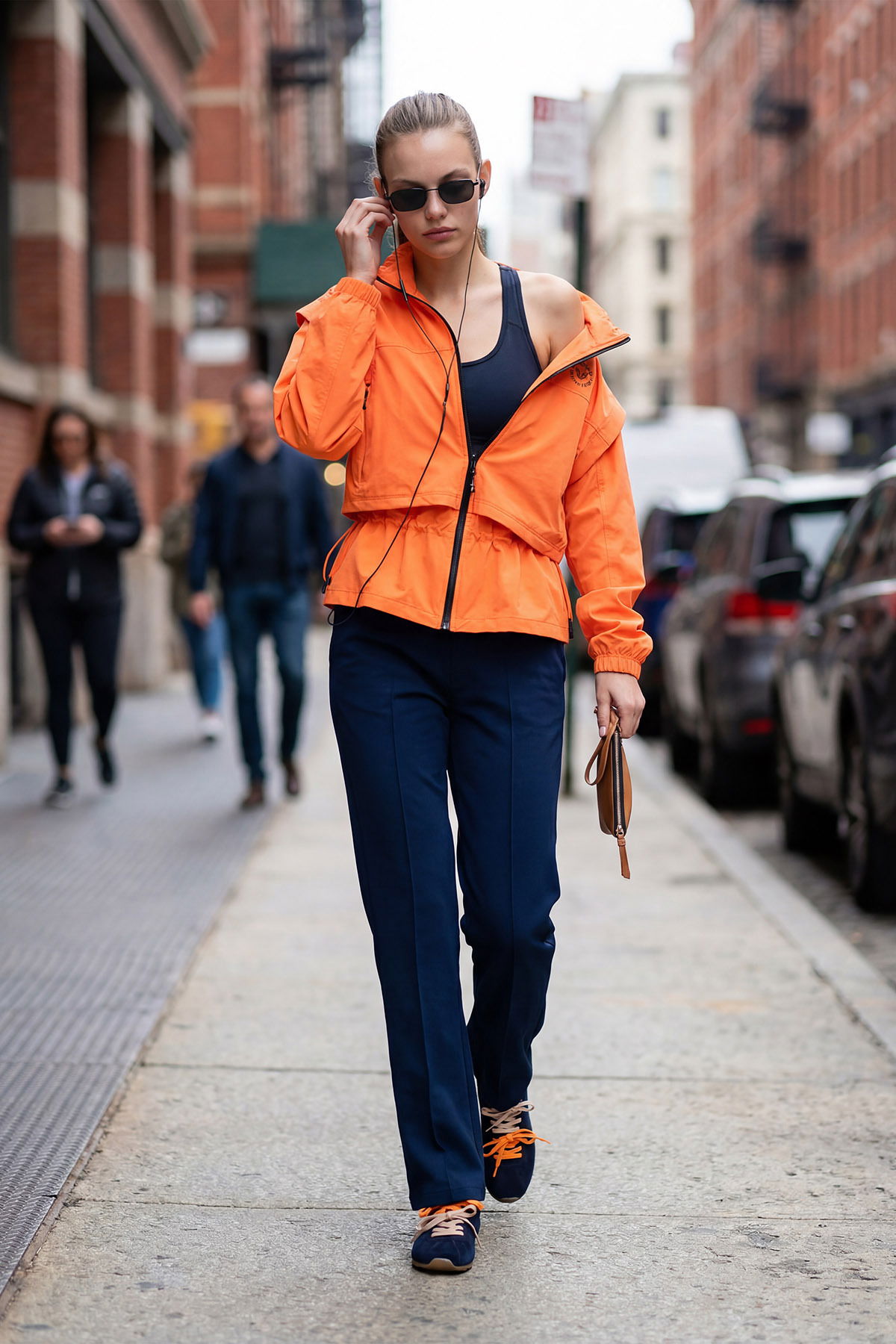 Kadın Lacivert Yüksek Bel Fırçalı Yumuşak Bol Pantolon |4824 - BİLCEE