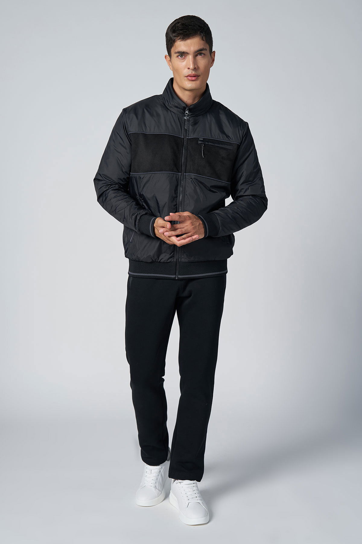 Erkek Siyah Dokumalı 3 İplik Polarlı Süet Detaylı Eşofman Takım |4537 - BİLCEE