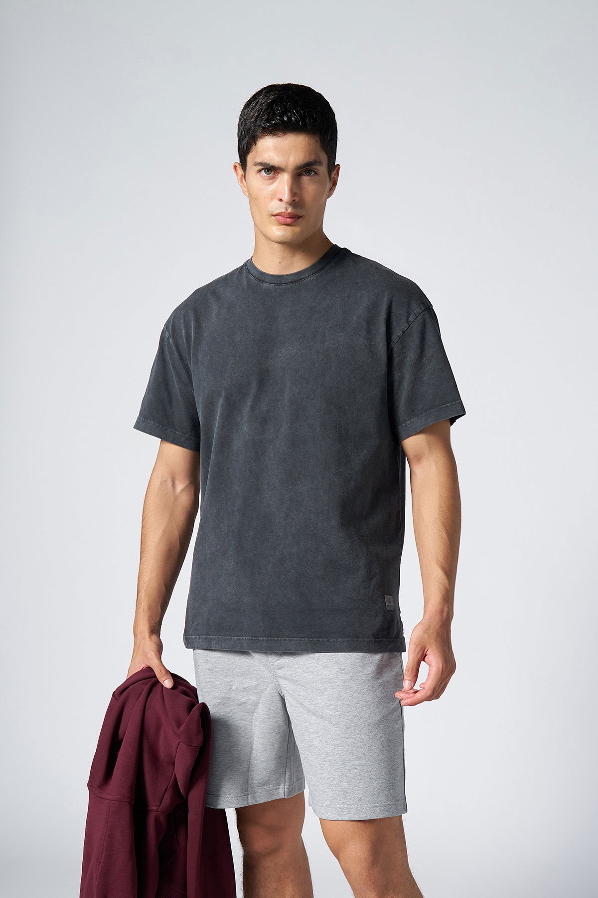 Unisex Antrasit Yıkamalı Washed Oversize Tişört | 3920 - BİLCEE