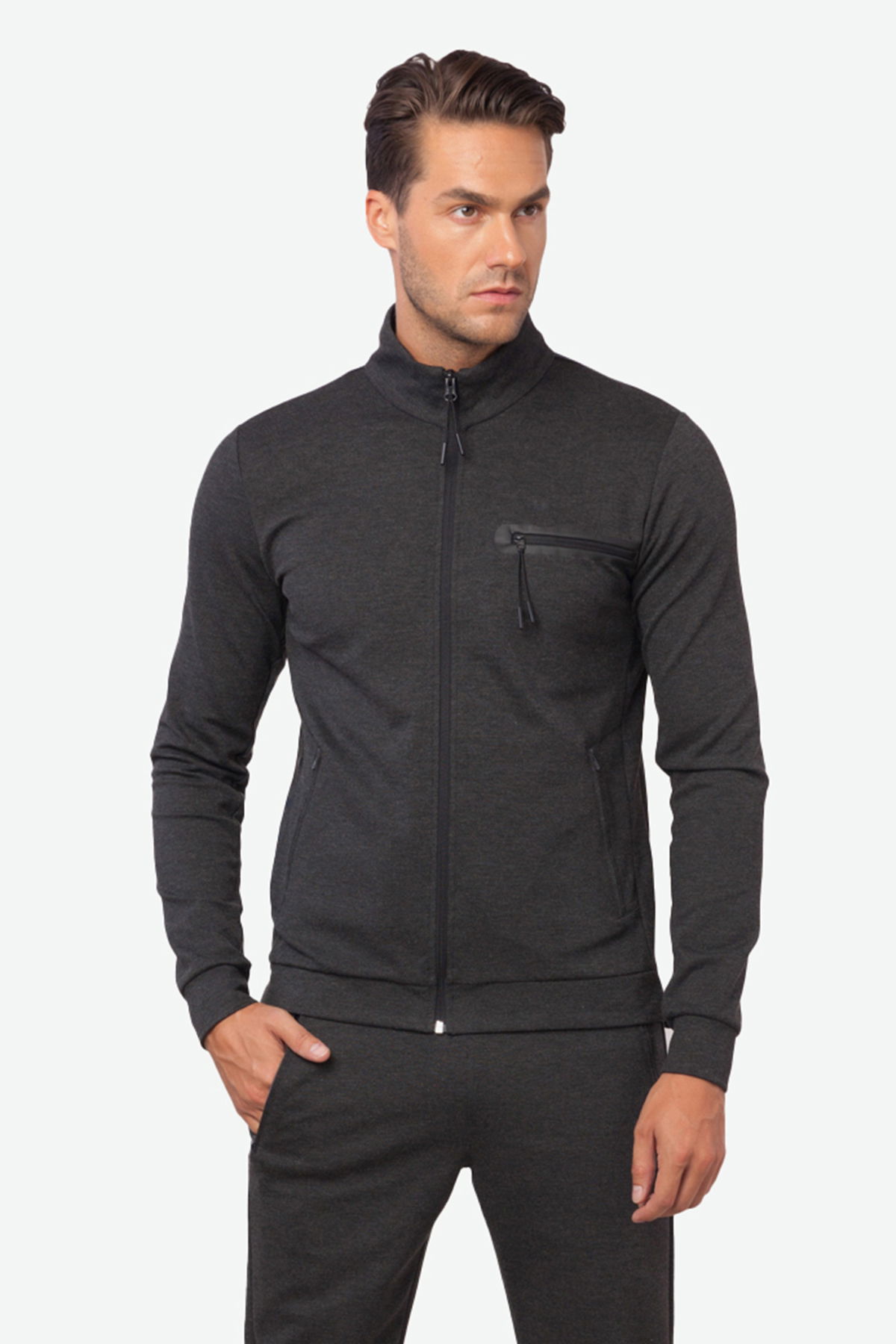 Erkek Antrasit Cep Detaylı Dik Yakalı Eşofman Üstü | 2000 - BİLCEE