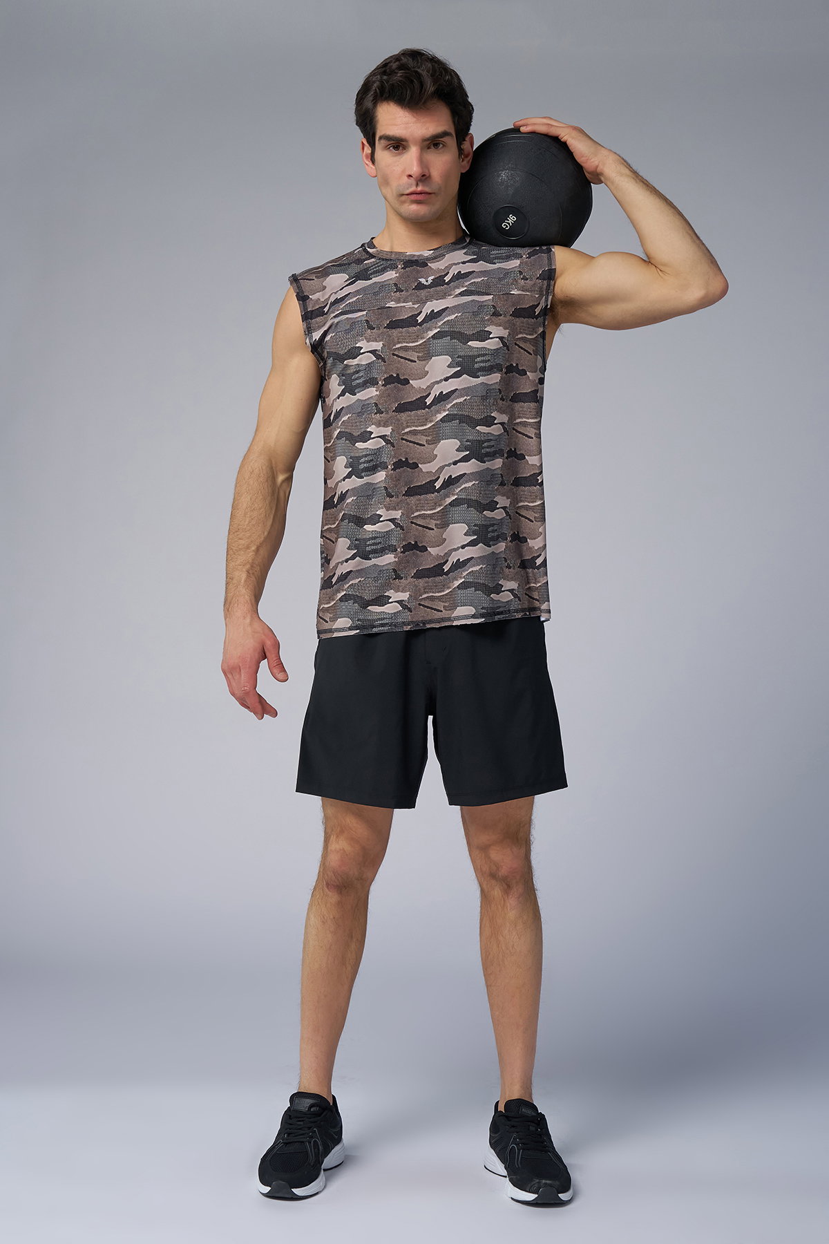 Erkek Bej Kamuflaj Derin Kollu Antrenman Atlet | 4094 - BİLCEE