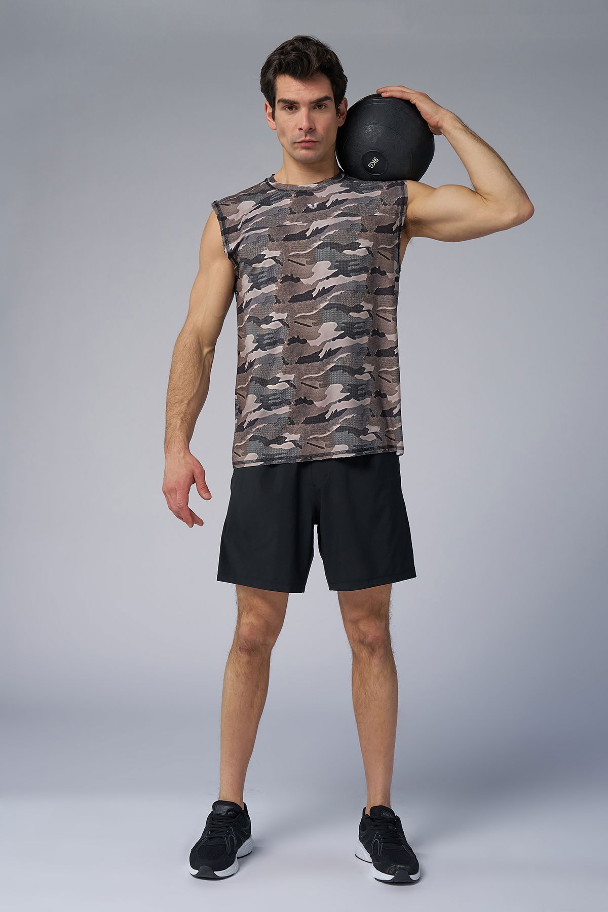 Erkek Bej Kamuflaj Derin Kollu Antrenman Atlet | 4094 - BİLCEE