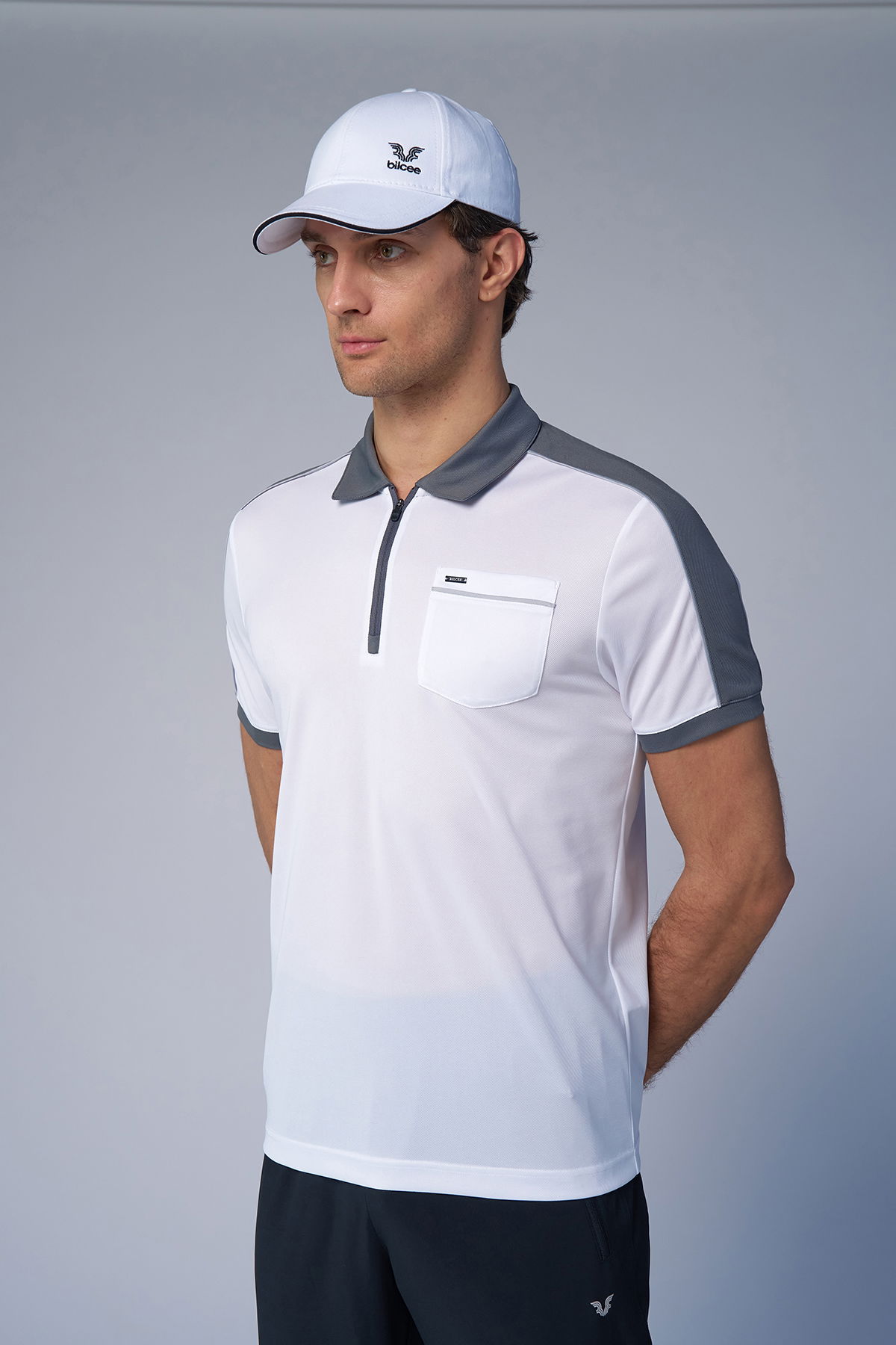 Erkek Beyaz Açık Gri Polo Yaka Tişört | 4193 - BİLCEE (1)