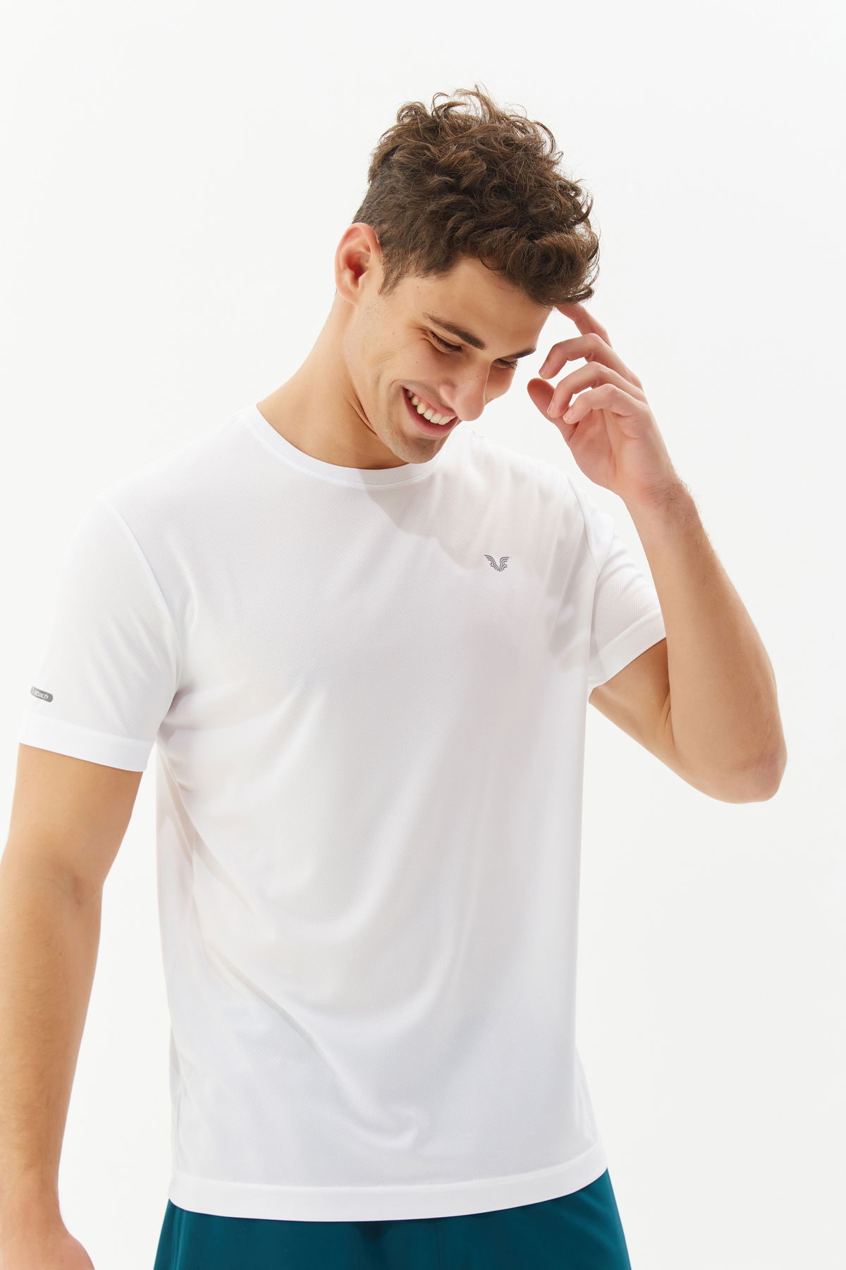 Erkek Beyaz Bisiklet Yaka Kısa Kollu Antrenman Fitness Spor Tişört | 1332 - BİLCEE