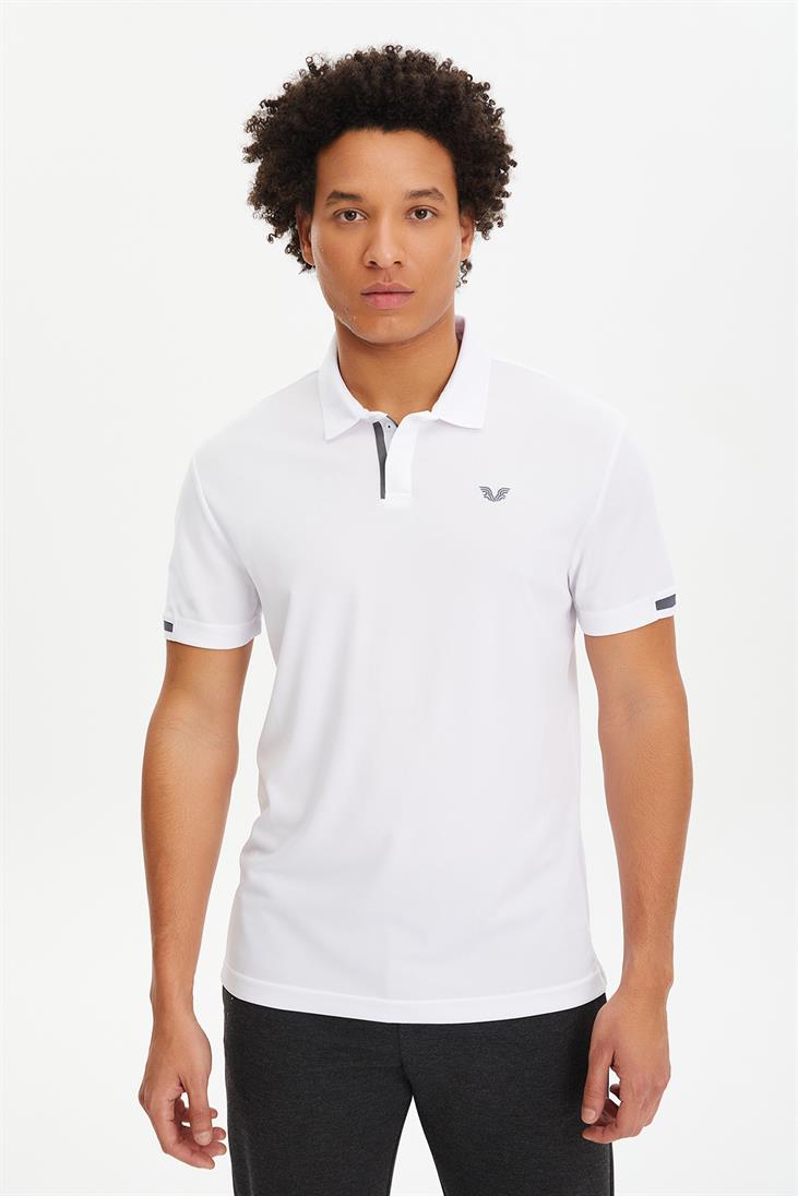 Erkek Beyaz Hızlı Kuruyan Hafif Antrenman Polo Yakalı Tişört | 0508 - BİLCEE