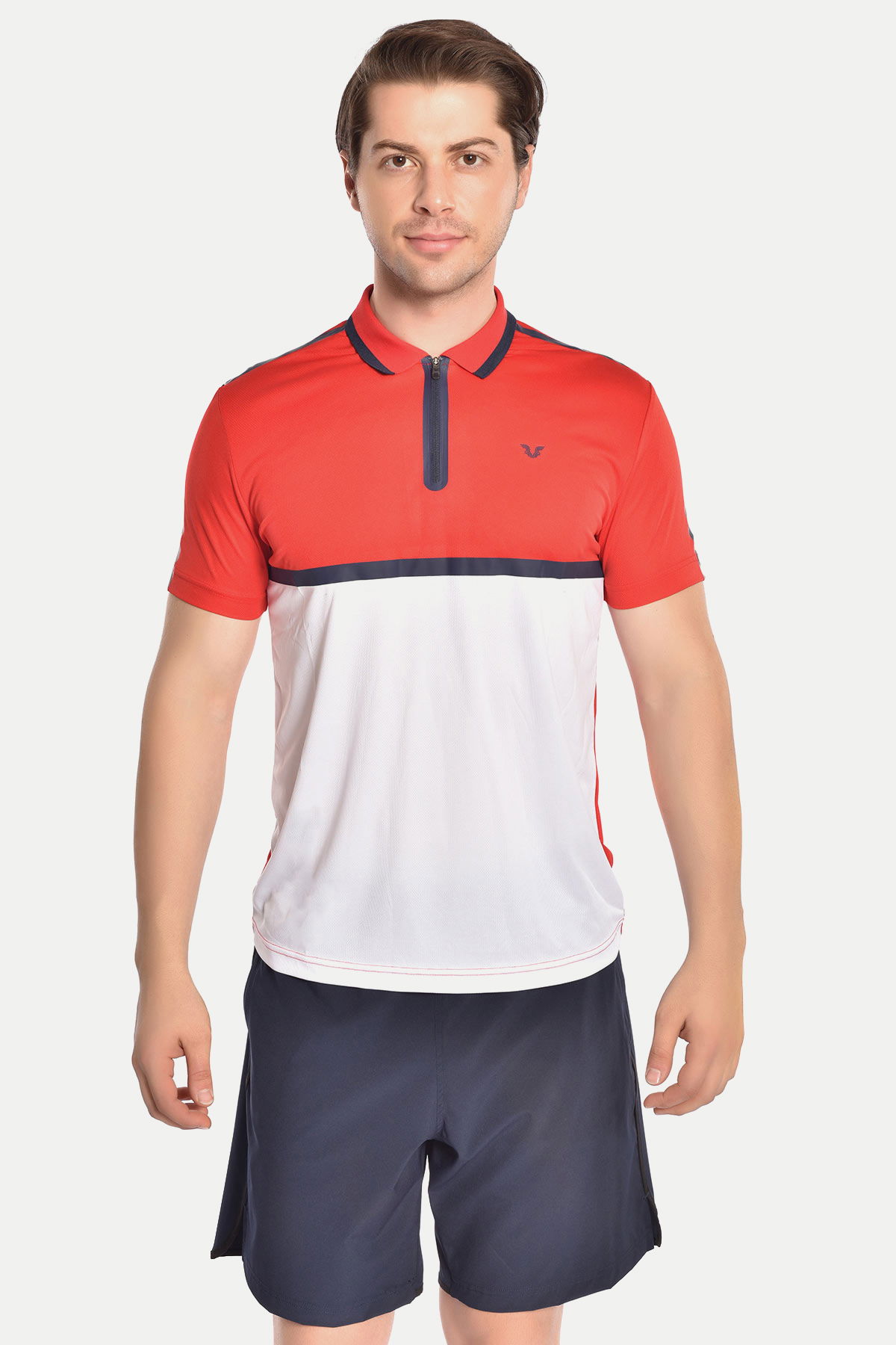 Erkek Beyaz Kırmızı Polo Yaka Antrenman Tişört | 1760 - BİLCEE