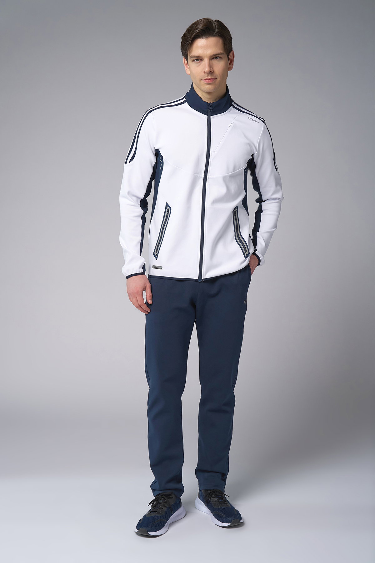 Erkek Beyaz Pamuklu Dik Yakalı Eşofman Takımı | 3960 - BİLCEE (1)