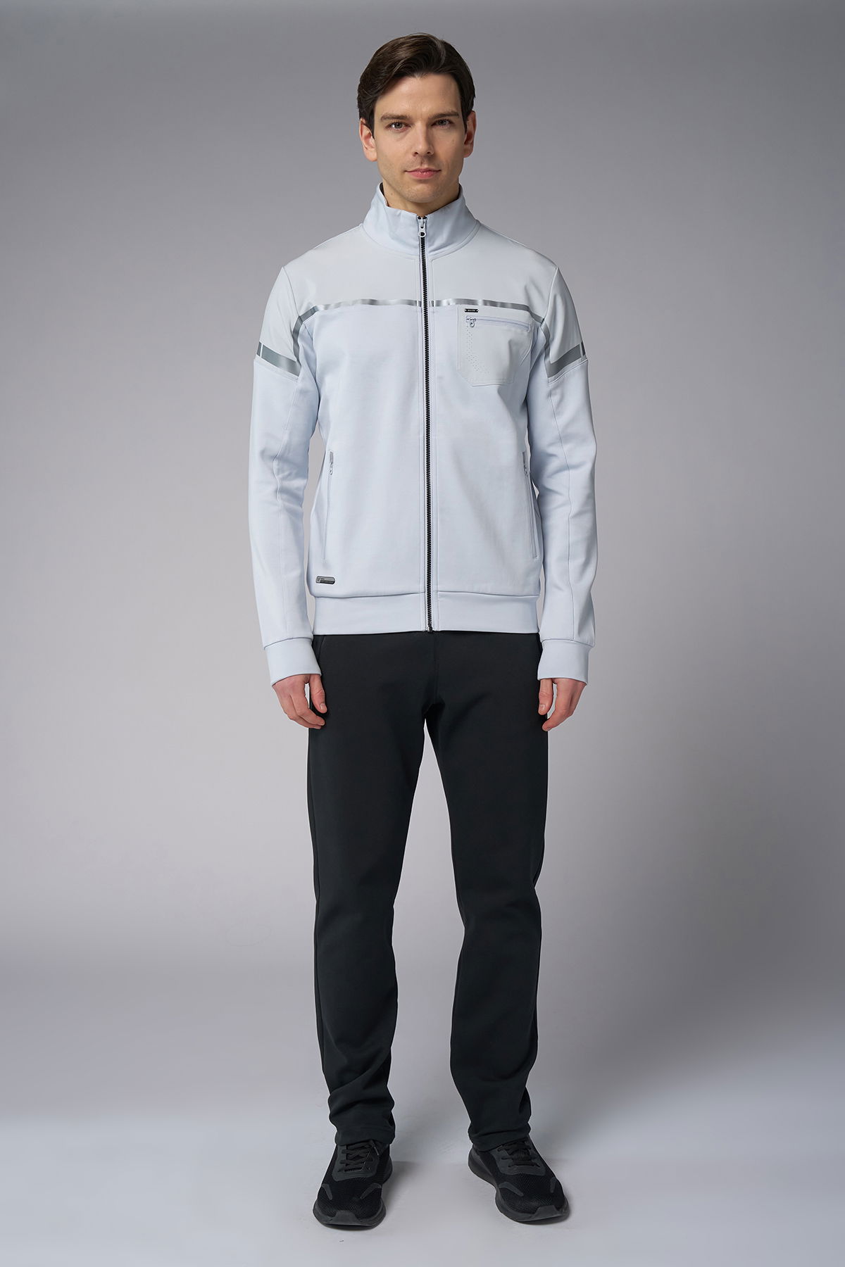 Erkek Gri Dik Yakalı Likralı Pamuklu Eşofman Takımı | 3973 - BİLCEE (1)