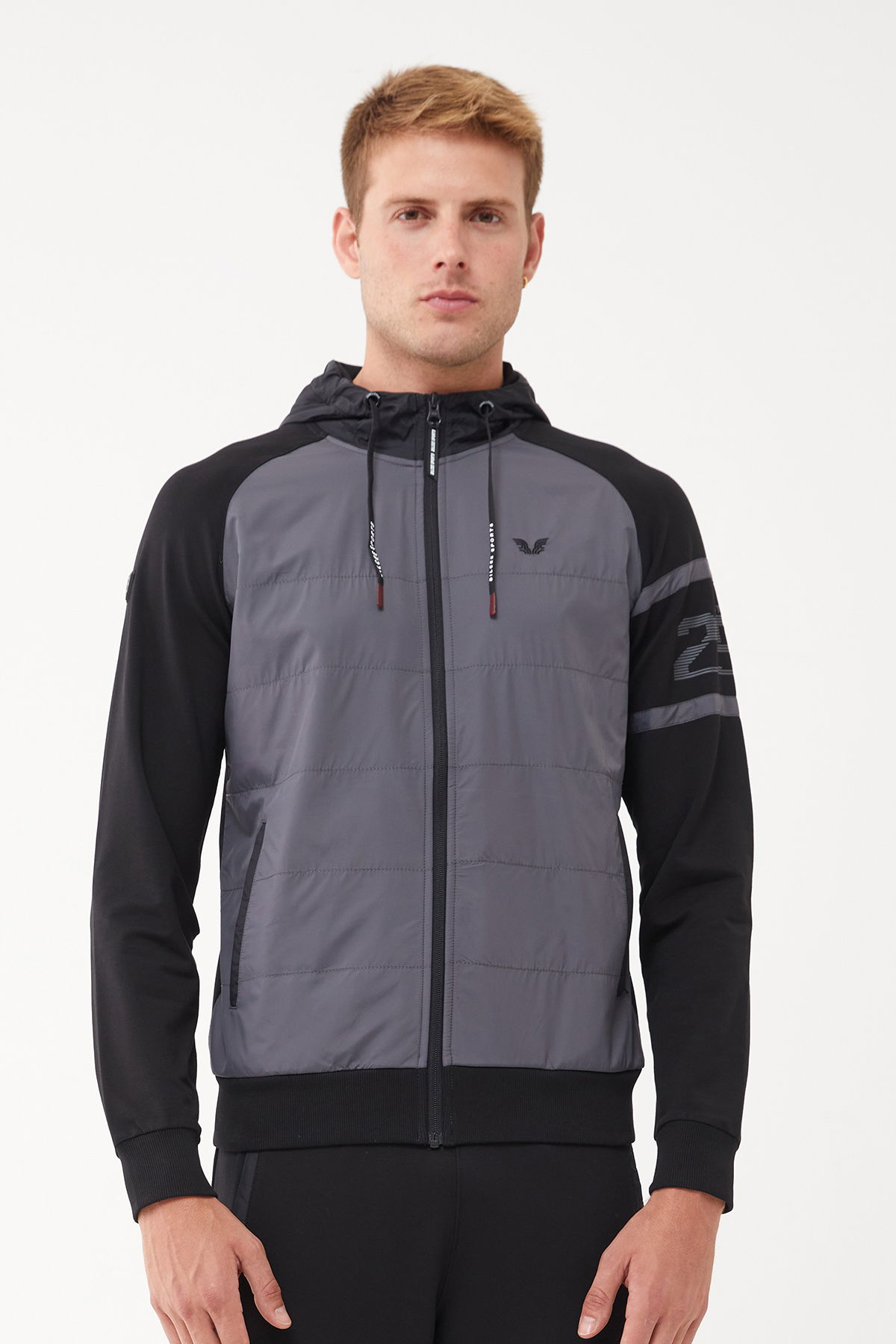 Erkek Gri Pamuk ve Dokumalı Kapşonlu Örme Eşofman Takım 1571 - BİLCEE (1)