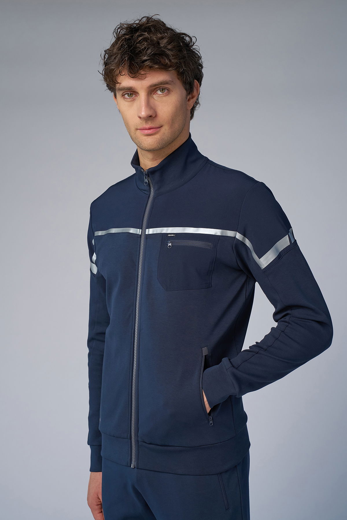 Erkek Koyu Lacivert Dik Yakalı Likralı Pamuklu Eşofman Takımı | 3973 - BİLCEE (1)